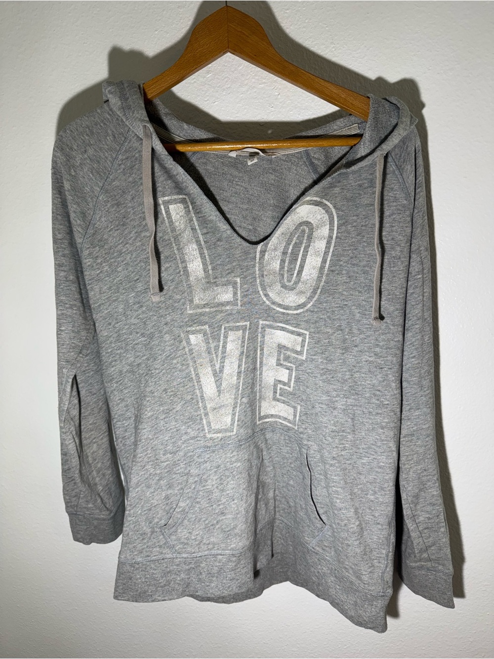 Gray 'LOVE' Victoria Secret Y2K Hoodie Sweater - Women's Cozy Pullover